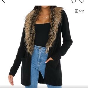 Show Me Your MuMu Black Sweater with Brown Faux Fur Trim